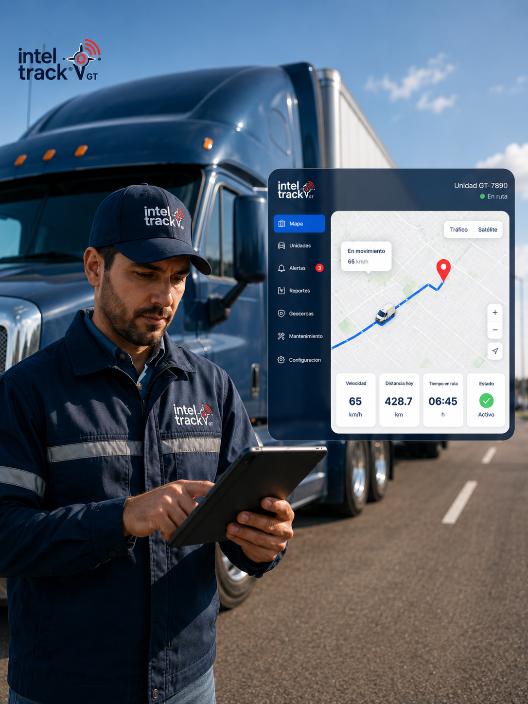 Supervisor revisando monitoreo GPS en transporte pesado